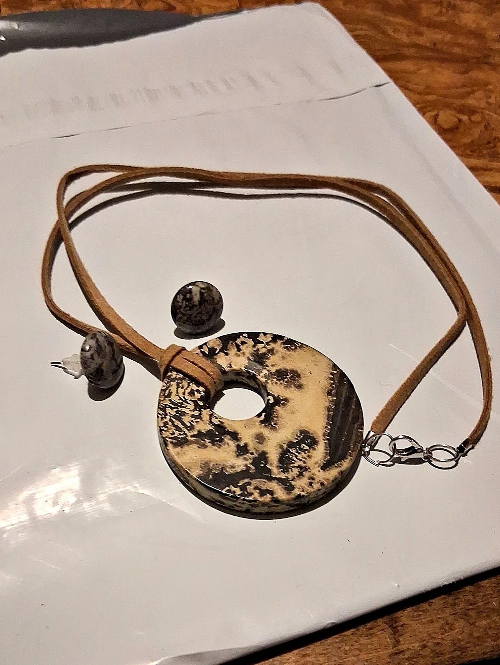 Abstract Pendant Necklace & Earrings in Brown & Black